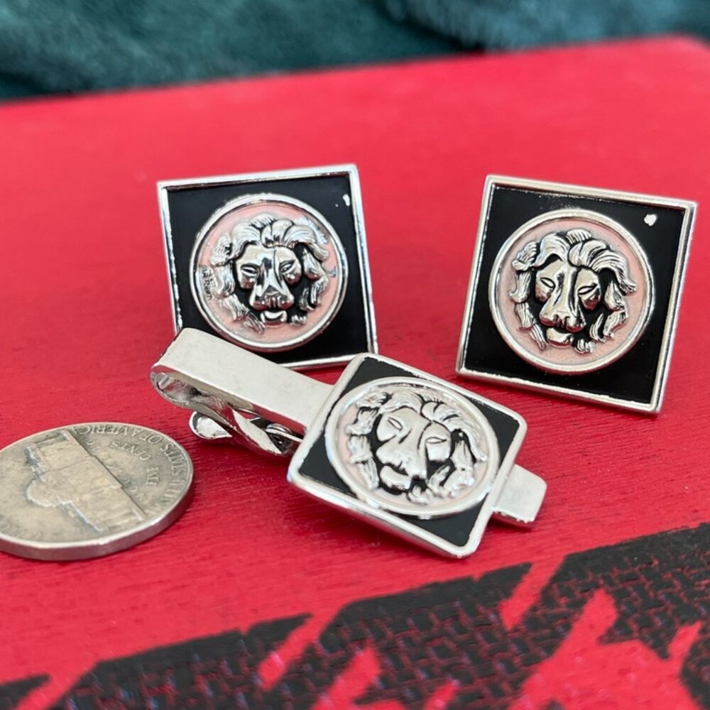 3/$30 🌟 Swank Silver Tone Lion Head Cufflinks & Tie Clip Set - Picture 3 of 6